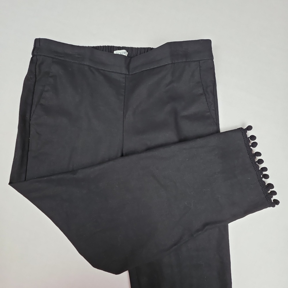 J.Crew Pom-Pom Trim Cropped Pant Women‎ 10 Black Linen Blend H5626